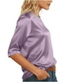 thumbnail image 3 of yillto 3/4 Sleeve Tops for Womens Satin Casual Dressy Round Neck Silky T Shirt Business Blouse S-XXL, 3 of 7