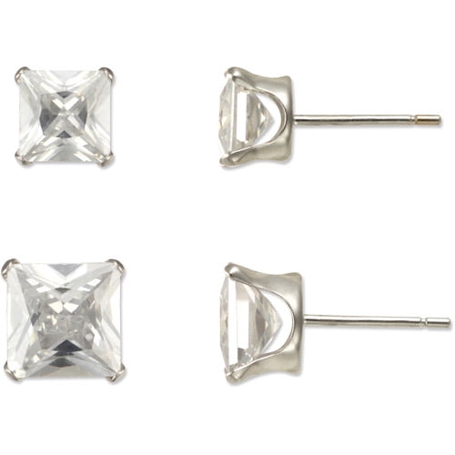 5mm/6mm CZ 10kt White Gold Stud Earring Set, 2 Pairs