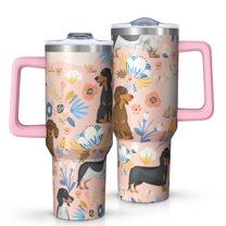 OBREWU Dachshund and Flower Tumbler with Handle and Lid,Dachshund and Flower 40oz Double Wall Vacuum Insulated Tumbler,Cups Gift for Women and Men