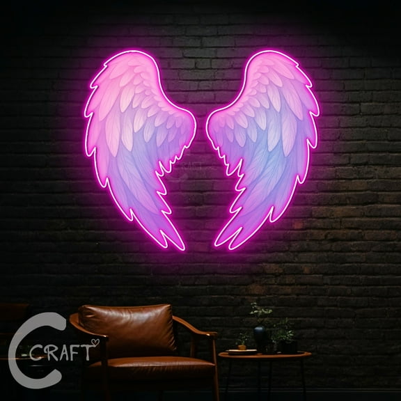 C-CRAFT Angel Wing Acrylic Neon Sign 23 inch for Home Bar Wall Art, Party Wall Decor