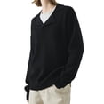 thumbnail image 3 of Suéteres de Punto Grueso con Cuello en V para Mujer, Estilo Casual, Cálidos y con Cuello. Negro XXL, 3 of 9