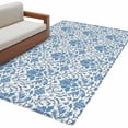 thumbnail image 2 of Ethnic Style Washable Area Rugs 2.7'x5', Medieval Retro Blue Flower Texture Low Pile Throw Living Room Rug Non-Slip Sturdy Edge Binding Carpet for Indoor Entryway Bedside Kitchen, 2 of 9