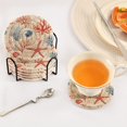 thumbnail image 3 of Yayeee 6 PCS Drink Coasters with Holder Set Woven Absorbent Round Tabletop Hot Pad, Blue Starfish, 3 of 7