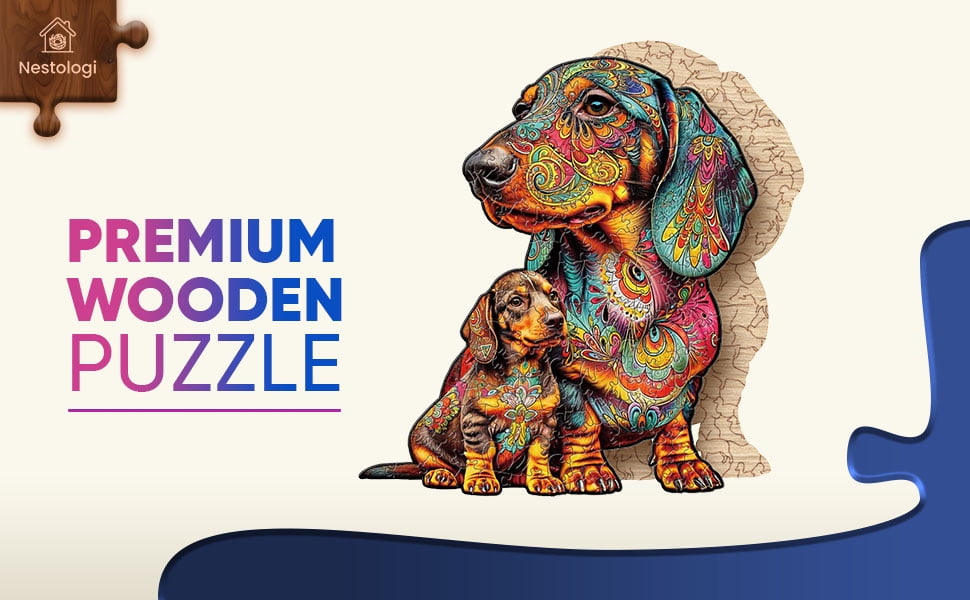 Nestologi Dachshund Weiner Dog Premium Wooden Jigsaw Puzzle - Large - 5 Hours to Complete