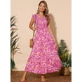 thumbnail image 4 of DARING DIVA V Neck Smocked Ruffle Tiered Maxi Dress M Hot Pink, 4 of 8