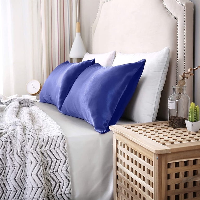 Auchen Satin Pillowcase Set of 2 Standard, Dark Blue photo 8