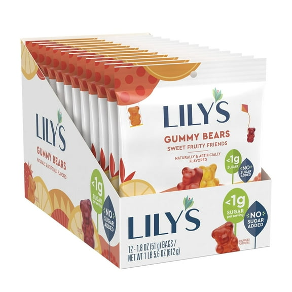LILY'S Assorted Fruit Flavored No Sugar Added, Gummy Bears Bags, 1.8 oz (12 Count)