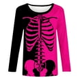 thumbnail image 4 of Patlollav Womens Winter Tees Casual Color Matching Skeleton Print Round Neck Loose T-Shirt Long Sleeve Shirt, 4 of 6