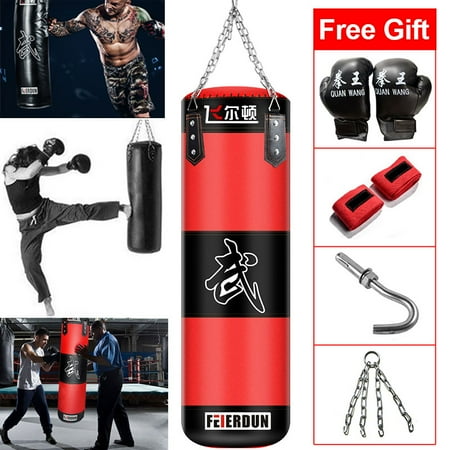 Punching Bag W 2 Boxing Gloves Bandages Thai Mma Training Sandbags Set