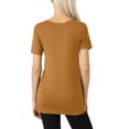 thumbnail image 3 of J. METHOD Women's Short Sleeve V-Neck T Shirts Premium Comfy Basic Daily Hip Length Tops NEWT413 Coffee XL, 3 of 4