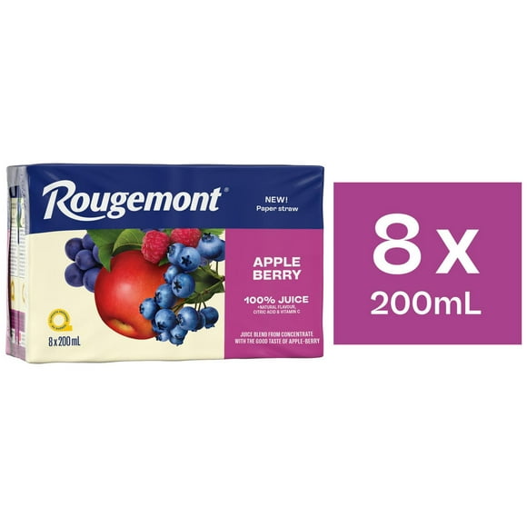 Boîtes de jus de fruits mélangés pomme-baies Rougemont 8 x 200 ML