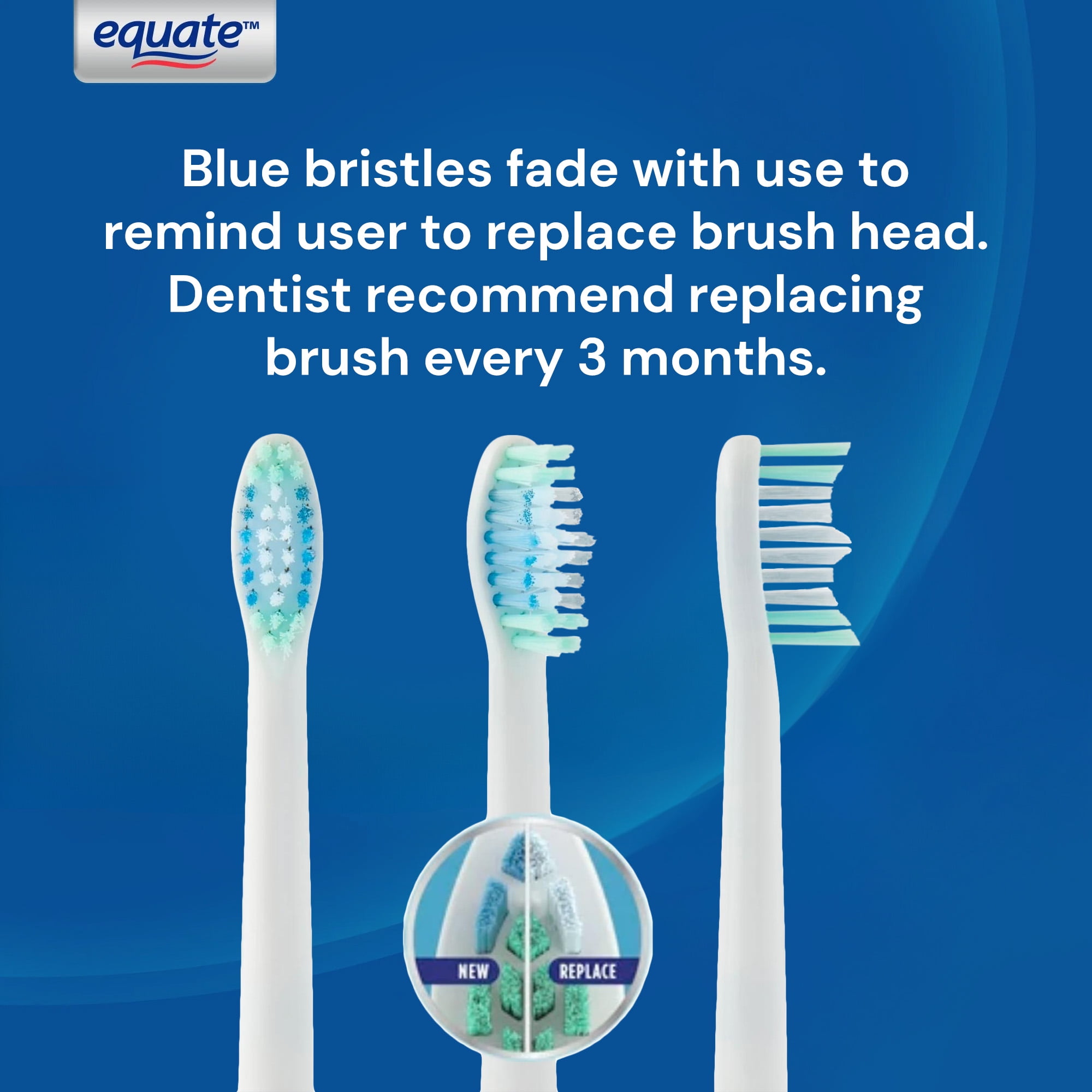 Equate SmileSonic Pro Essential Clean Replacement Toothbrush Brush Heads, White, 5 Count