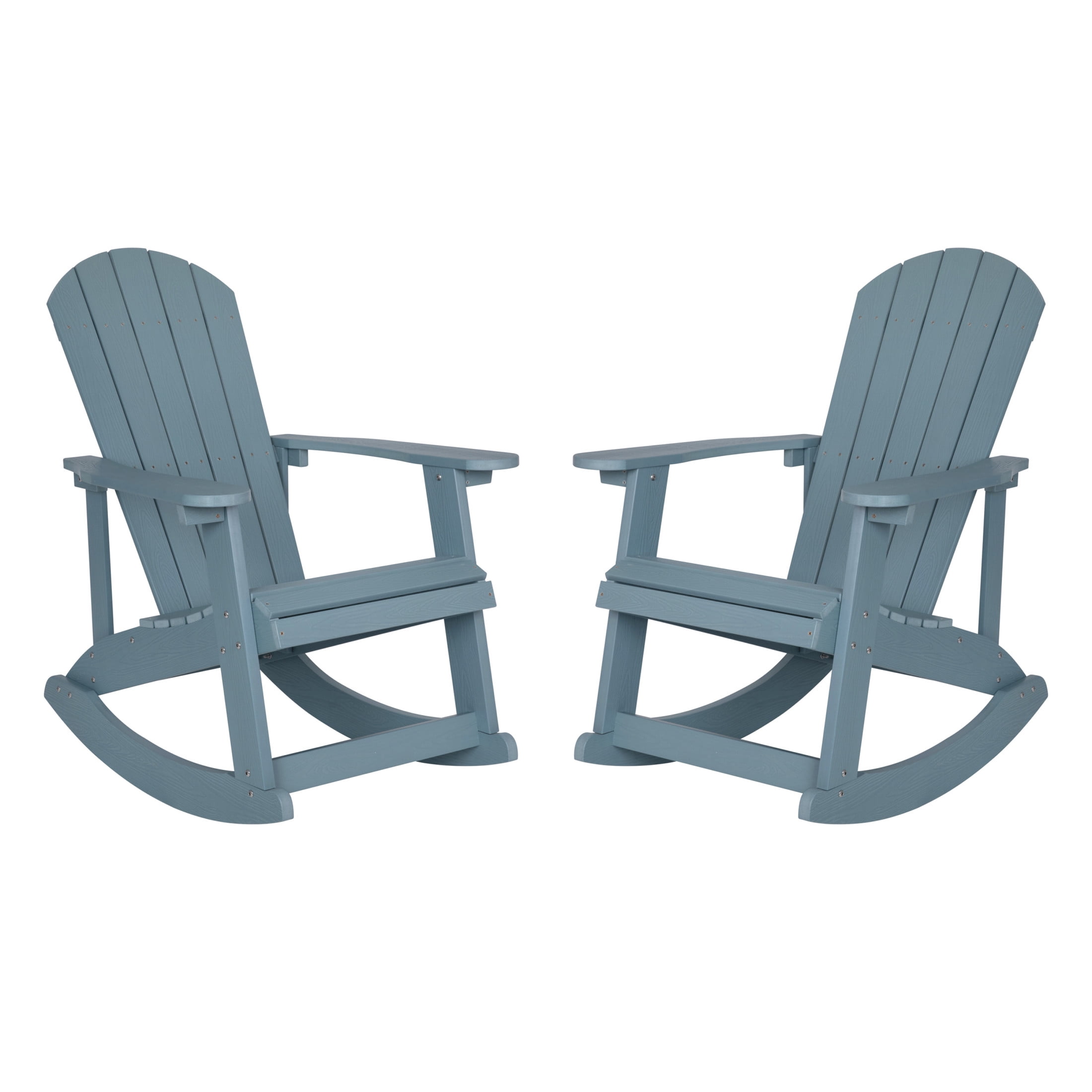 Emma + Oliver Set of 2 Classic All-Weather Poly Resin Rocking Adirondack Chairs in Sea Foam with Stainless Steel Hardware for Year Round Use