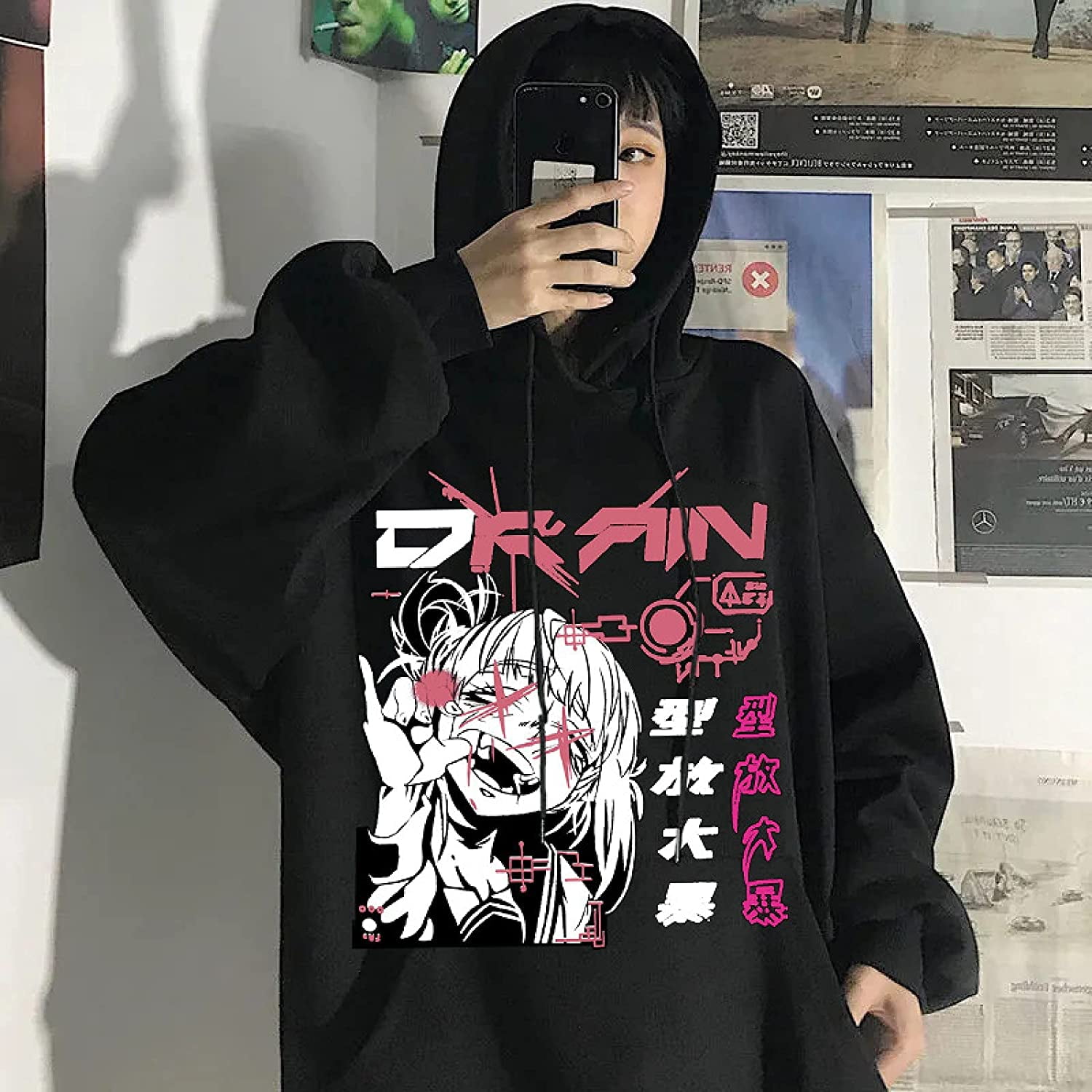 DanceeMangoo Emo Hoodie Harajuku Women's Top Gothic Hoodie Black White