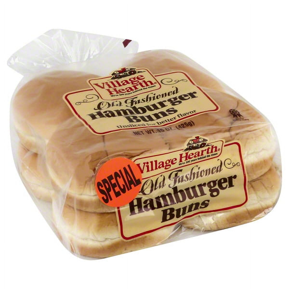 Village Hearth Old Fashioned Hamburger Buns, 15 oz