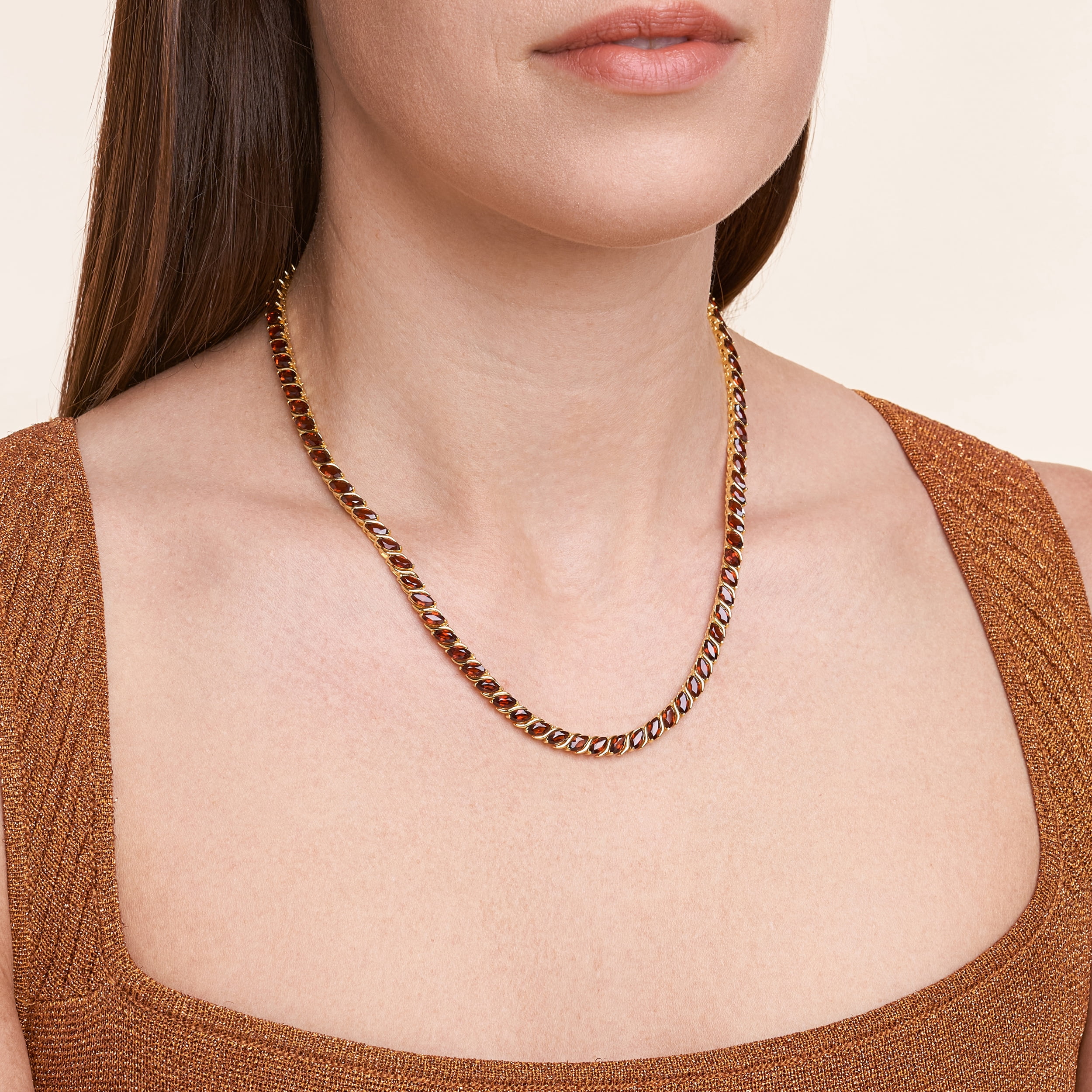 Forever Facets Women's Garnet Tennis Necklace in Sterling Silver, Adult Female