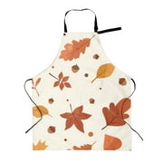 TEQUAN Adjustable Waterproof Apron with Pockets, Orange Autumn Leaves Acorn Printed Cooking Kitchen Cleaning Baking Aprons