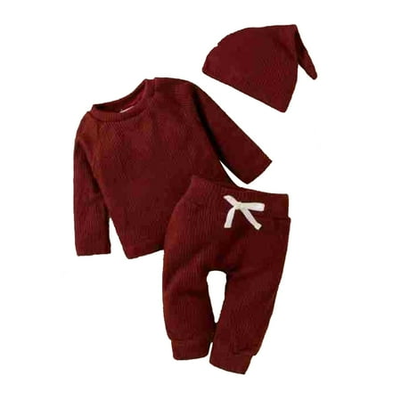 

Baby Autumn Winter Long Sleeve Solid Color Knitted Three PC Suit