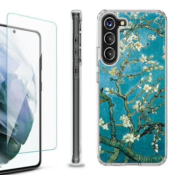 OneToughShield ® for Samsung Galaxy S23  S23 Plus 5G Shockproof Bumper Phone Case, with Tempered Glass Screen Protector - Almond Blossom