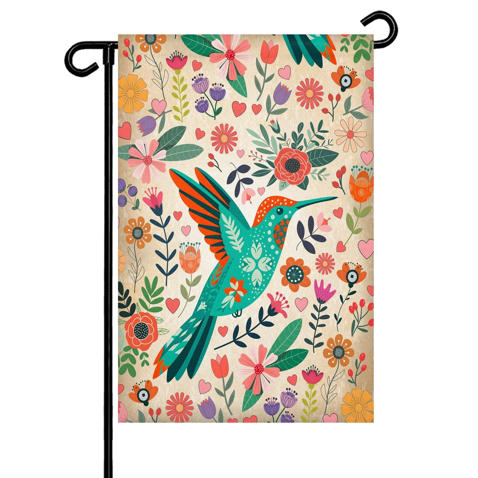Boho Floral Bird Garden Flag 12x18 Inch Leaf Colorful Cartoon Rustic Botanical Double Sided Small Decorative Garden Flags for Outside Outdoor Yard Porch Lawn Decoration