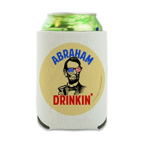 Abraham Drinkin' Lincoln Drinking Funny Humor Can Cooler - Drink Sleeve Hugger Collapsible Insulator - Beverage Insulated Holder