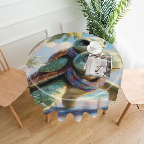 RKSupls 60 Inch Round Tablecloth, Turtle Beach Scarf Premium Polyester Straight Edge Wrinkle Resistant Washable Table Cover for Party Home Dining Decor