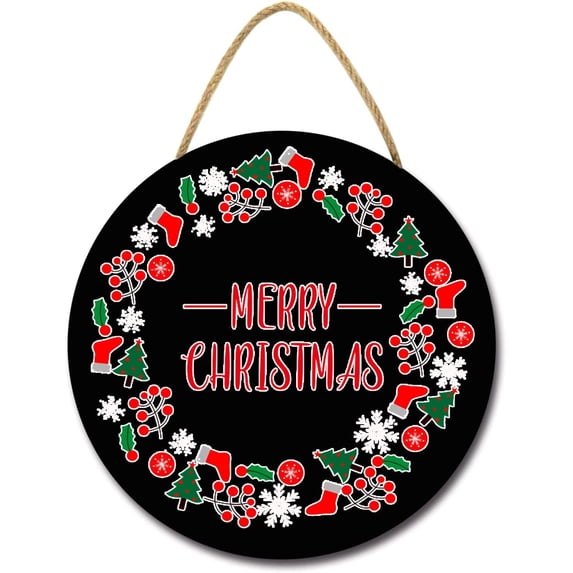 Eveokoki 12" Christmas Wooden Hanging Sign Door Decoration Wreath,Rustic Round Door Decor Christmas Welcome Sign Front Door Wreath for Home Indoor Outdoor Farmhouse Wall Window Decoration