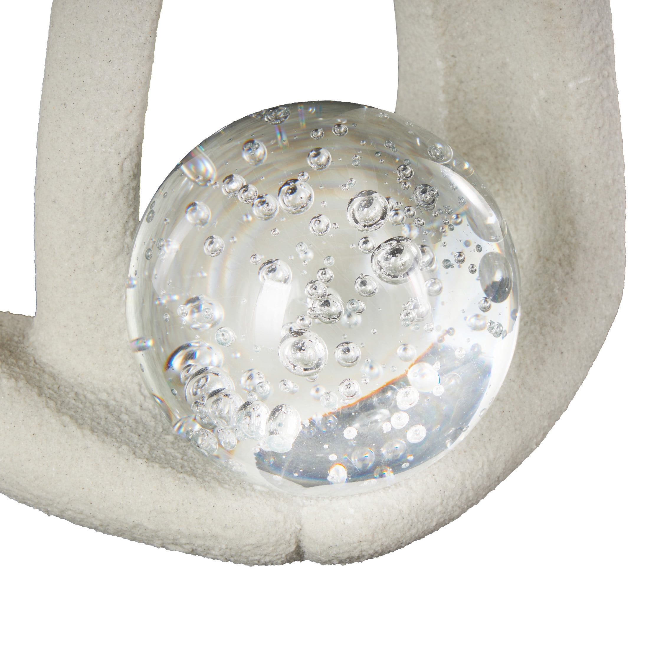 10" x 15" White Polystone Abstract Textured People Sculpture with Clear Glass Orb and Black Speckles, by DecMode