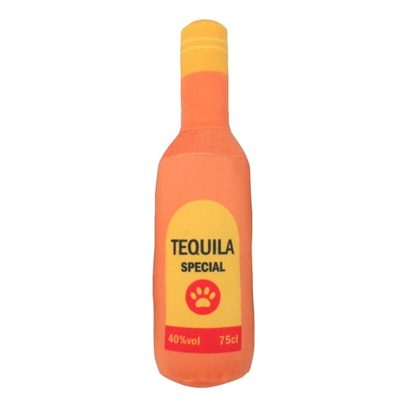 Plush Pet Toy - Orange Tequila Bottle - For Small Medium Dogs, For Chewing, For Cuddling, For Pet Playtime, For Indoor Outdoor Use