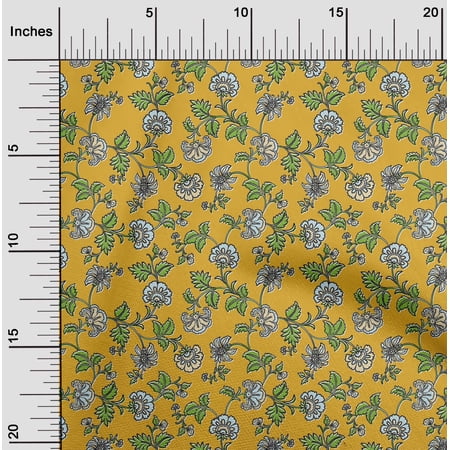 oneOone Viscose Jersey Yellow Fabric Leaves & Flower Floral Diy Clothing Quilting Fabric Print Fabric By Yards 60 Inches Wide