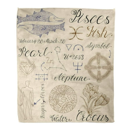 ASHLEIGH Throw Blanket Warm Cozy Print Flannel Collection of Symbols for Astrological Zodiac Sign Pisces Fish Line Engraved Comfortable Soft for Bed Sofa and Couch 50x60 (Best Astrological Sign In Bed)