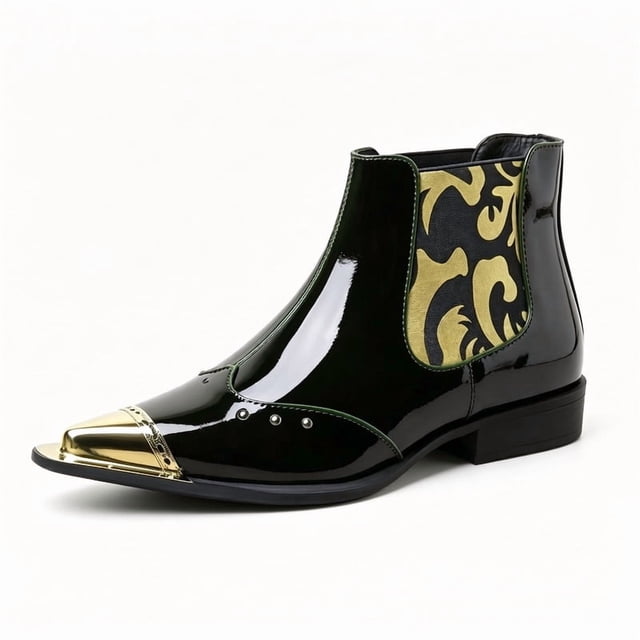 Men's Metal Toe Cap Chelsea Boots, Pointed Toe Ankle Boots, Formal Dress Boots Punk Rock Style Pointed Toe Boots