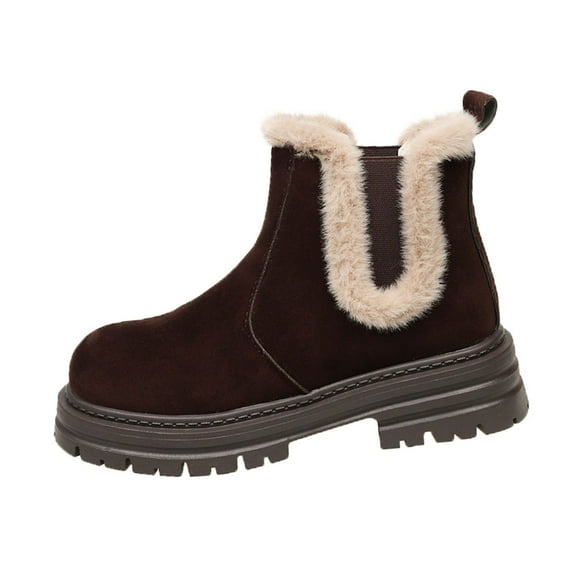 COM1950s Women's Winter Boots, Women's Winter Short Boots, Casual Fleece Lined, Warm Comfortable, Solid Color, Round Toe, Low Heel, Ankle Boots, Women's Boots Ankle, Black Ankle Boots for Women