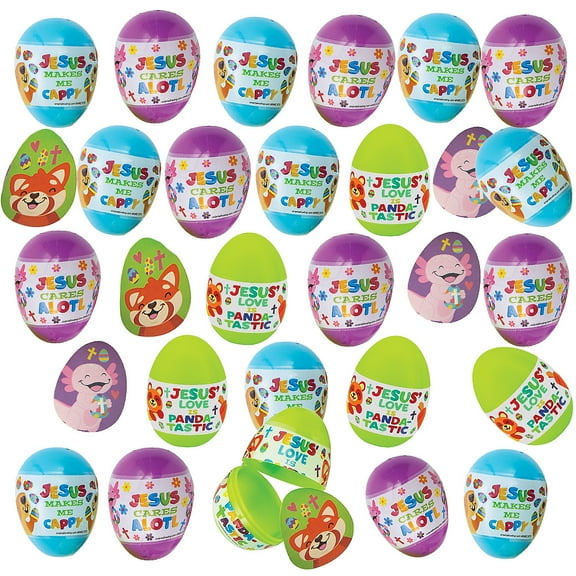 Fun Express 2 1/4" Religious Fun Animal Sticker-Filled Plastic Easter Eggs - 24 Pieces