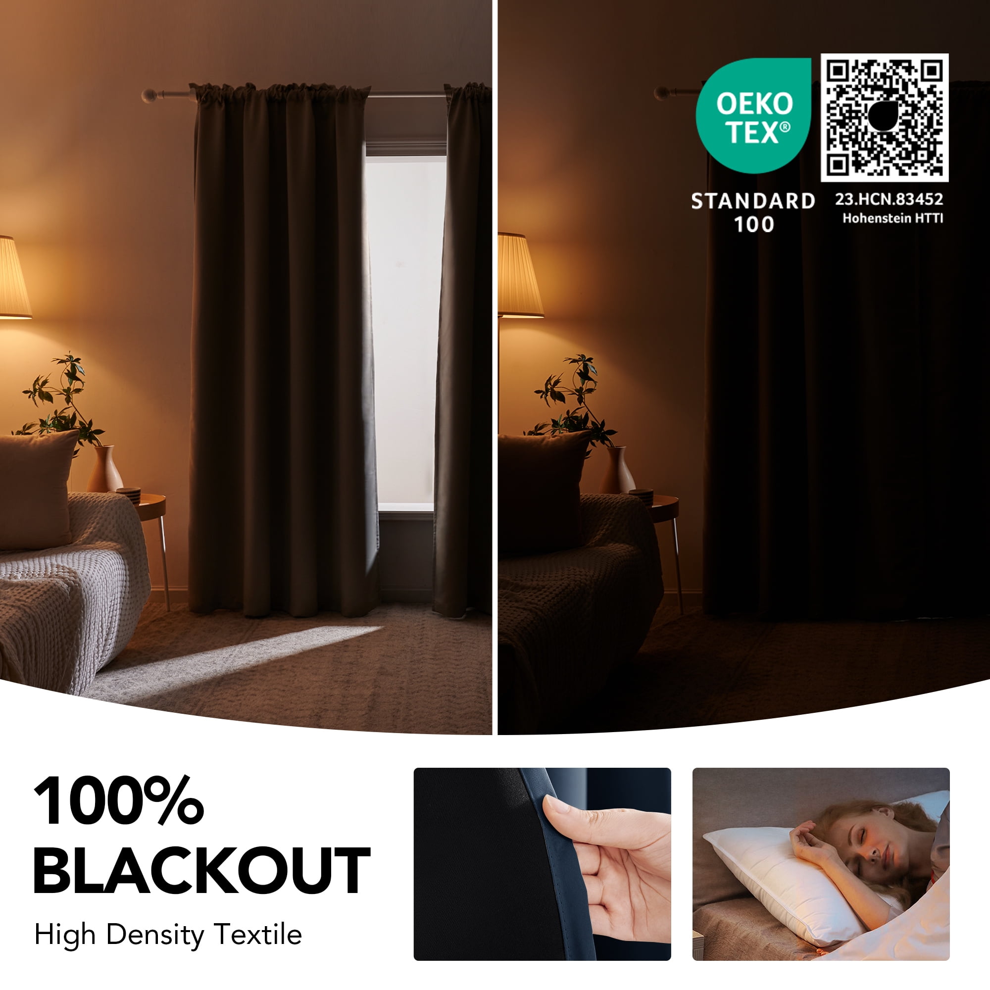 ZOPZO Thermal Insulated 100% Blackout Window Curtains, Navy Blue, 52W x 72L Inch, Noise Reducing for Bedroom and Living Room, 2 Panels