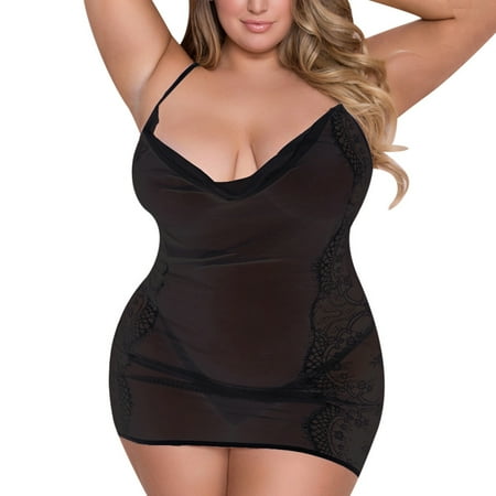 

Women Plus Size Bandage Babydoll Set Lace Muslin Sexy Lingerie With
