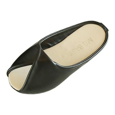 

Fsqjgq Postman Slide Girls Leather Shoes Girls Soft Slip On Shoes Ladies Walking Flat Square Toe Shoes Slippers for Toddler Girls Size 6 Pu Black 32