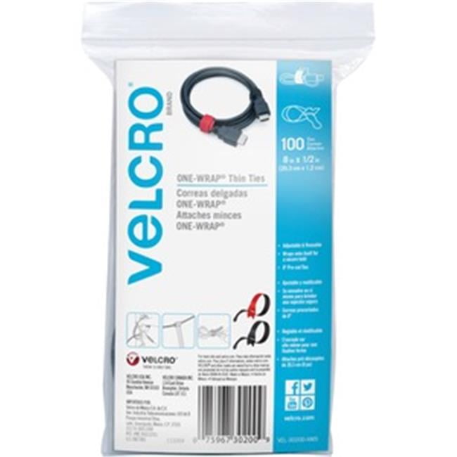 VELCRO&reg;, VEK30200, Reusable Thin Straps, 100 / Pack, Black,Red