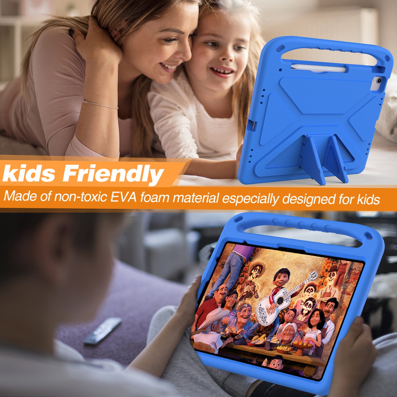 Dteck Case for iPad Air 11 Inch (M3/M2) 2025/2024, iPad Air 11 Inch Kids Case with Kickstand and Pencil Holder for Pencil Pro/USB-C, Lightweight EVA Shockproof Protective Cover for Boys Girls,Blue