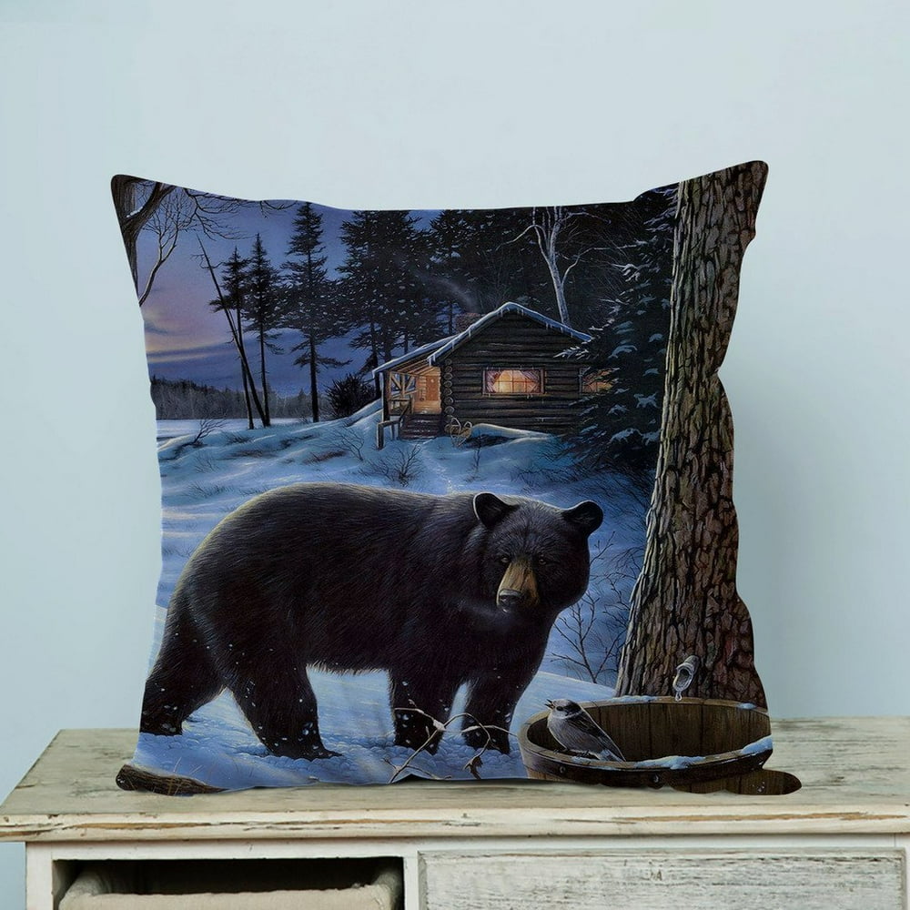 GCKG Winter Bear Pillow Case Pillow Cover Pillow Protector Two Sides 18