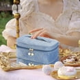 thumbnail image 4 of Blue Velvet Cosmetic Bag Set - Elegant Portable Makeup Bag with Clear Wash Bag (Set of 2), 4 of 5