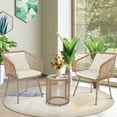 thumbnail image 2 of 3-Piece Patio Set Wicker Patio Bistro Furniture Set Outdoor All-Weather Wicker Furniture for Porch Backyard Rattan Conversation Set W/Glass Coffee Table Top and 2 Chairs/Cushions, 2 of 7