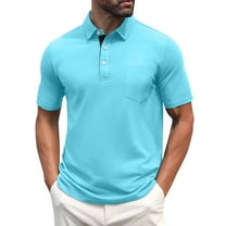 Mens Polo Golf Shirts with Pocket Cooling Performance Moisture Wicking Polo Shirts Cyan XXL