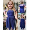 thumbnail image 6 of Oudiya Girls Contrast Mesh Short Sleeve Dress Puffy Casual A Line Party Dress for Kids 3-12Y, 6 of 7