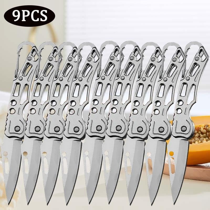 9PCS Stainless Steel Folding Knife Camping Knife Small Knife Utility Knife Pocket Multi Function Boning Butcher Knife Meat Cleaver Fruit Cutting For Outdoor BBQ