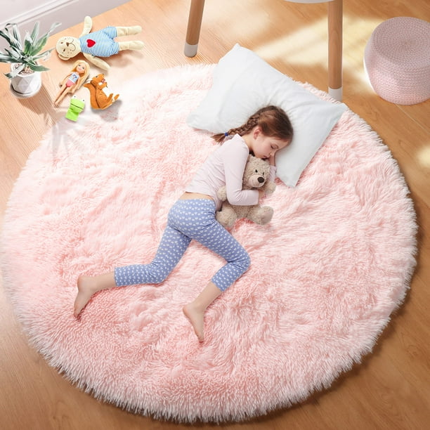 Alfombra redonda PAGISOFE rosa para habitación de niñas y dormitorio de 4 pies