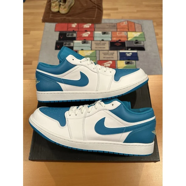 Ni - ke Size 14 - Men’s Ni - ke Air Jordan 1 Low Shoes White Aquatone Blue 553558-174 Shoes