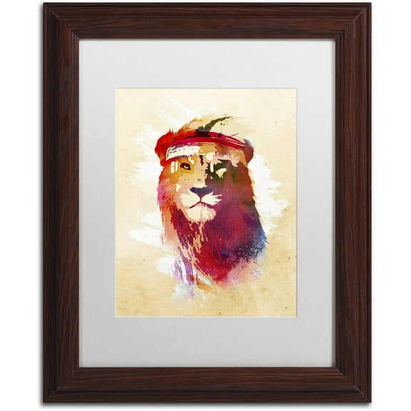 Trademark Fine Art 'Gym Lion' Canvas Art by Robert Farkas, White Matte, Wood Frame