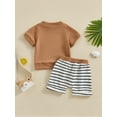 thumbnail image 5 of Musuos Toddler Boys Shorts Set, 6M 12M 18M 24M 3Y Short Sleeve Crew Neck T-shirt with Striped Shorts Summer Outfit for Infant, 5 of 10