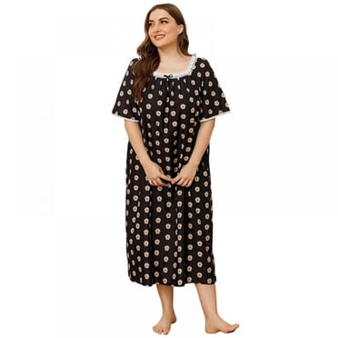 PENGXIANG Chemise de Nuit pour Femmes Manches Courtes Imprimée Florale Robe de Nuit Décontractée Longue Grande Taille Printemps/été